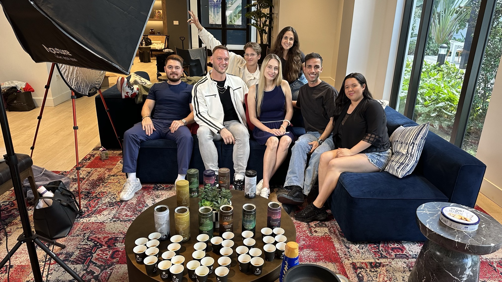 Production team and MindBlend founders on set after a content shoot day in Fort Lauderdale