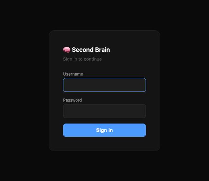 The 2b Second Brain sign-in gate that fronts the private dashboard on localhost, which is why the dashboard board itself is not screenshotted on this wall.